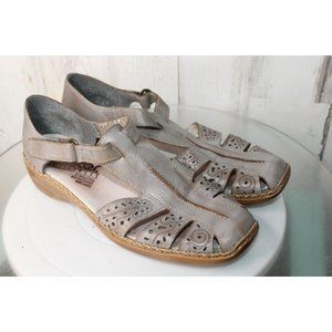 Reiker 38 7 Gray Leather Sandals Women's Shoes